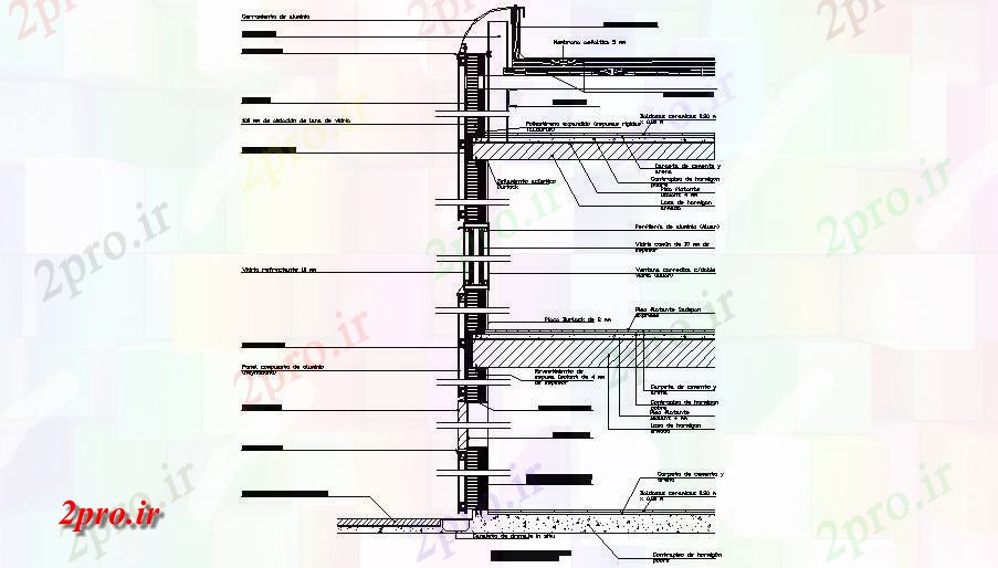 دانلود نقشه پلان مقطعی جبهه جزئیات بخش سازنده از دو سطح خانه (کد84323)
