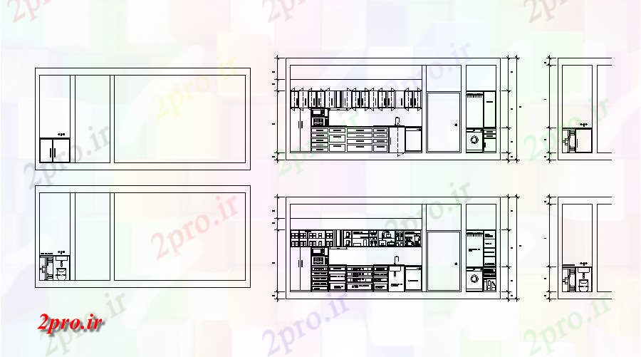 دانلود نقشه آشپزخانه آشپزخانه نما، بخش و طرحی مبلمان  (کد84343)