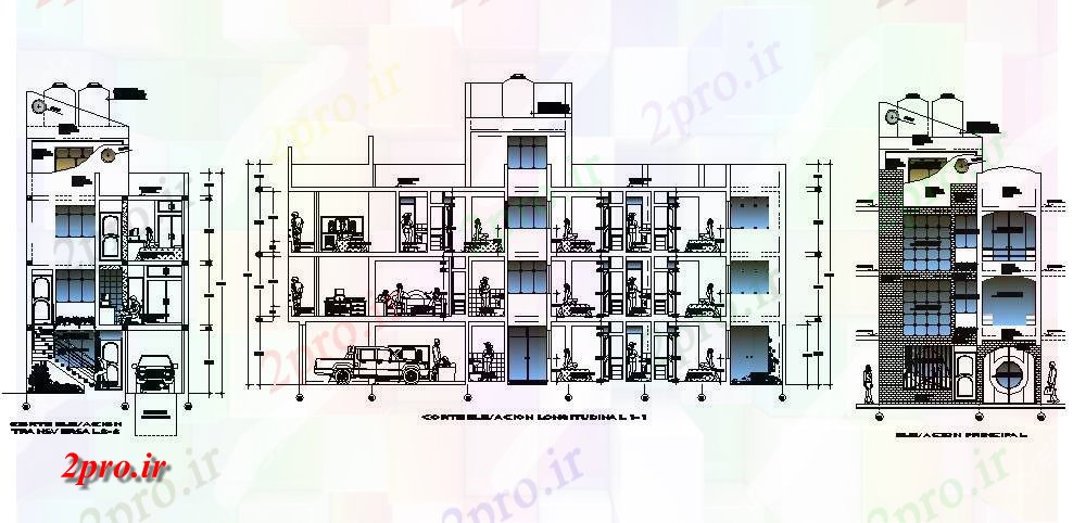 دانلود نقشه مسکونی  ، ویلایی ، آپارتمان  مسکونی نمای ساختمان آپارتمان   و بخش سمت جزئیات  (کد84375)