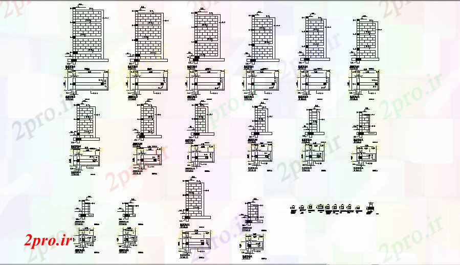 دانلود نقشه جزئیات ساخت و ساز آجر بخش دیوار و ساخت و ساز جزئیات با  ستون (کد84378)