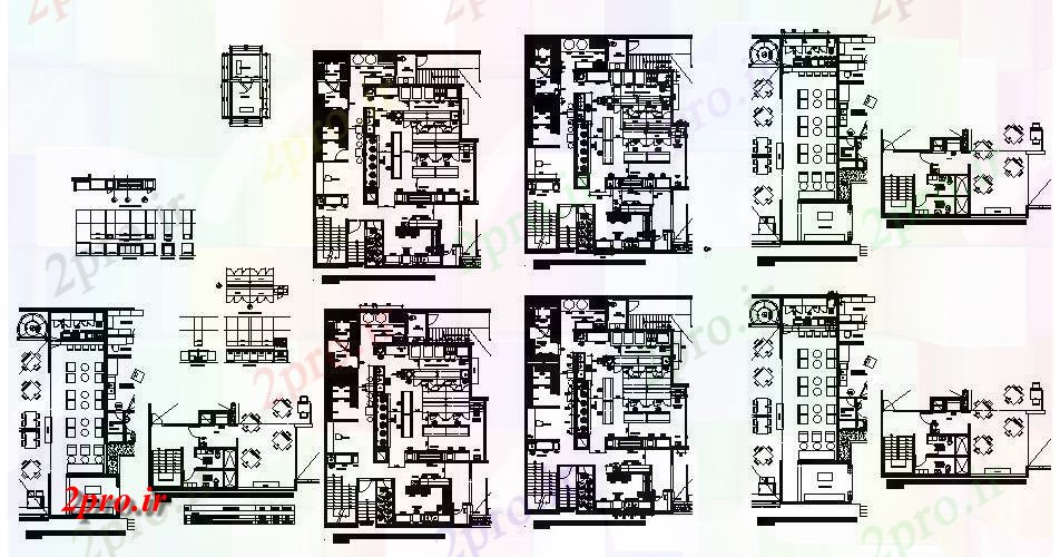 دانلود نقشه هتل - رستوران - اقامتگاه رستوران جزئیات طراحی با آشپزخانه و نوار 13 در 17 متر (کد84382)