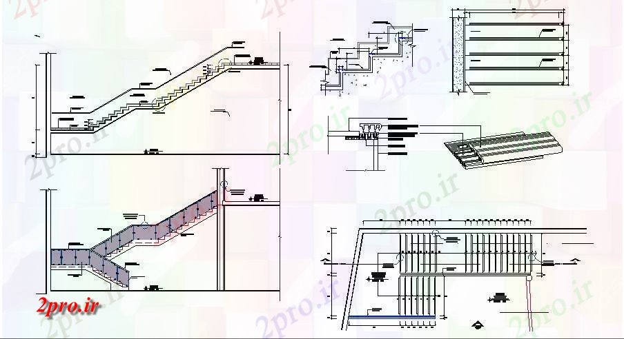 دانلود نقشه جزئیات ساخت و ساز بخش راه پله و ساخت و ساز جزئیات (کد84387)