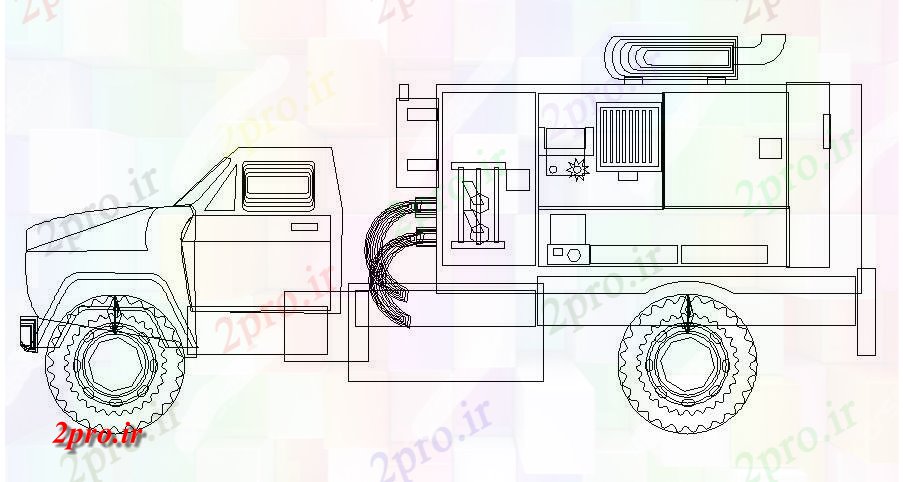 دانلود نقشه بلوک وسایل نقلیه کامیون های مهندسی غول سمت نما    (کد84438)