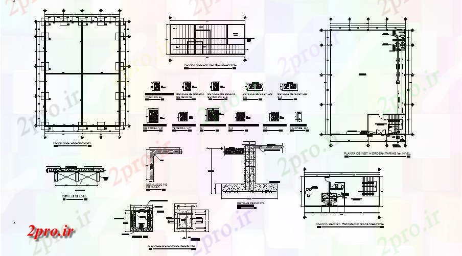 دانلود نقشه جزئیات ساختار طرحی های صنعتی  پایه و اساس شبستان و ساختار سازنده جزئیات (کد84450)
