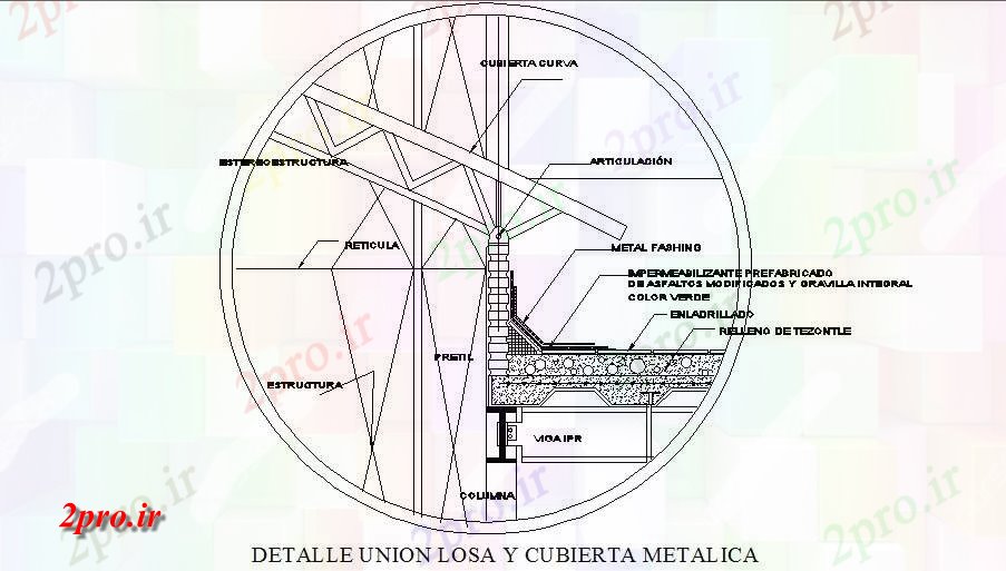 دانلود نقشه جزئیات ساختار اتحادیه دال صفر فلزی ساختمان سقف  جزئیات (کد84494)