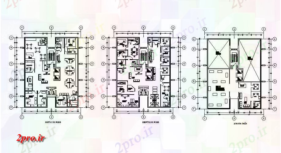 دانلود نقشه ساختمان اداری - تجاری - صنعتی سه دان طراحی طبقه ساختمان اداری جزئیات 18 در 23 متر (کد84499)