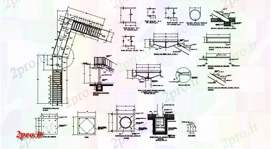 دانلود نقشه جزئیات ساخت و ساز راه پله بخش و ساخت و ساز جزئیات با  ستون (کد84519)