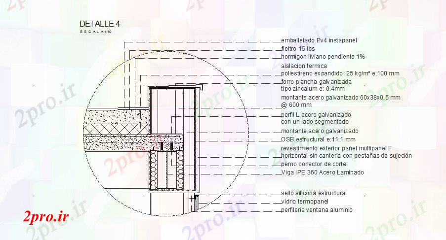 دانلود نقشه جزئیات ساخت و ساز جزئیات سازنده از دیوار سمت ساخت (کد84522)