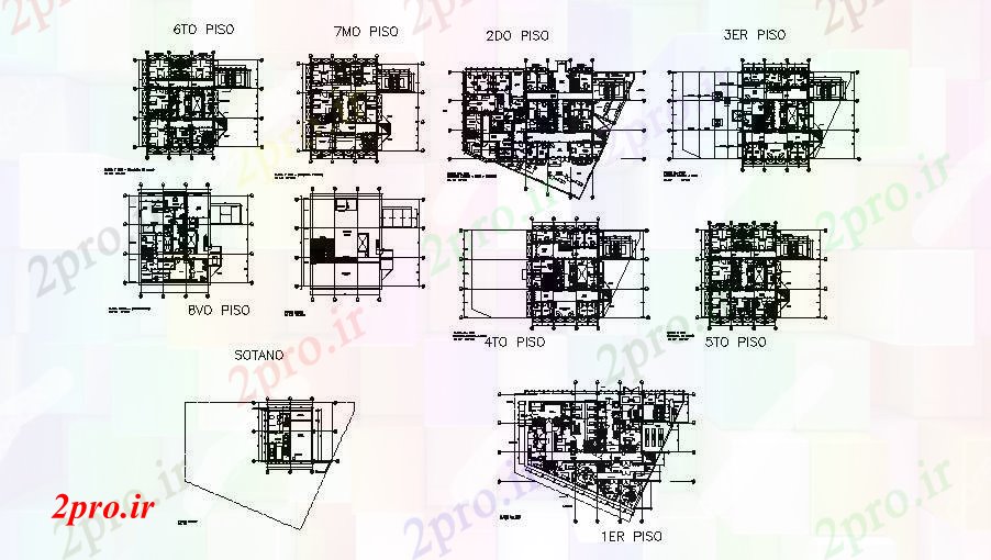 دانلود نقشه ساختمان اداری - تجاری - صنعتی هشت کفپوش طرحی طبقه ساختمان اداری طرحی های 25 در 36 متر (کد84539)