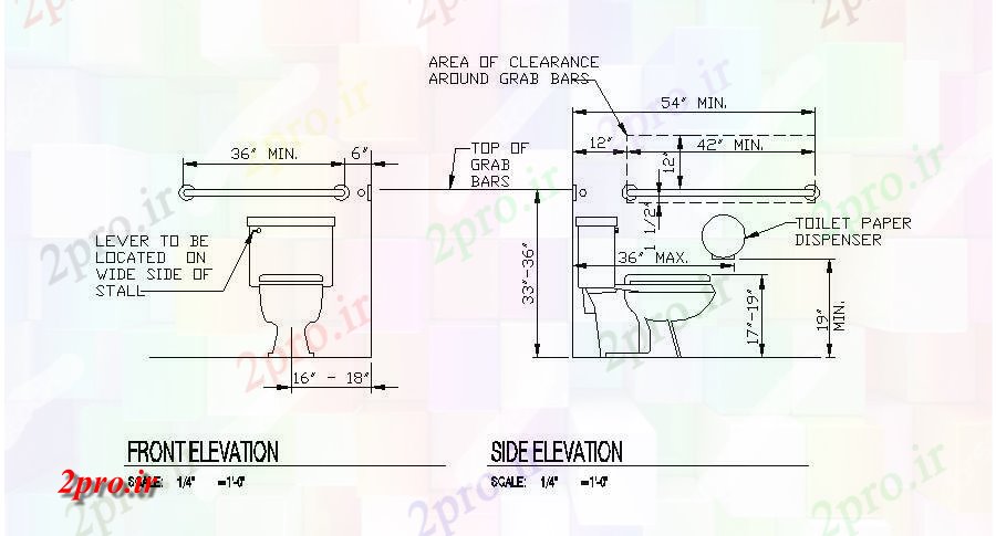 دانلود نقشه بلوک حمام و توالتجبهه و نما جانبی و نصب و راه اندازی و کاغذ توالت جزئیات (کد84544)