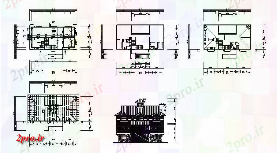 دانلود نقشه خانه های کوچک ، نگهبانی ، سازمانی - تجملات یک خانواده خانههای ویلایی نما اصلی و طرحی پوشش جزئیات 31 در 60 متر (کد84552)