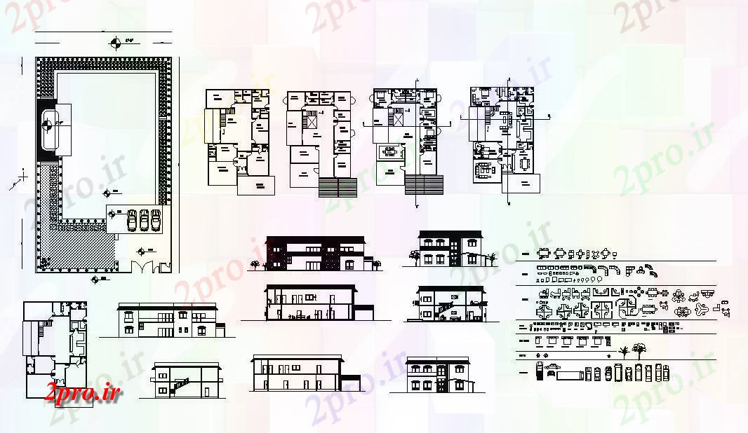 دانلود نقشه مسکونی ، ویلایی ، آپارتمان دو سطح یک خانه خانواده معماری دقیق پروژه 63 در 106 متر (کد84558)