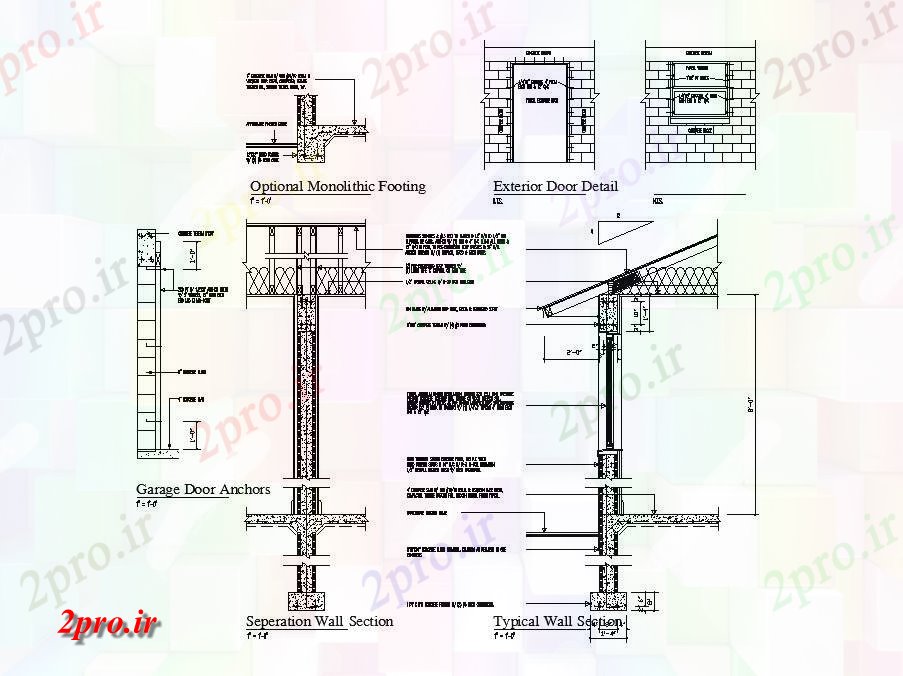 دانلود نقشه جزئیات ساخت و ساز جدایی و بخش دیوار معمولی جزئیات با مبنایی  (کد84578)