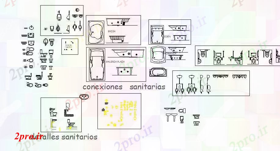 دانلود نقشه تجهیزات بهداشتی پویا چندین بلوک نما بهداشتی  (کد84645)