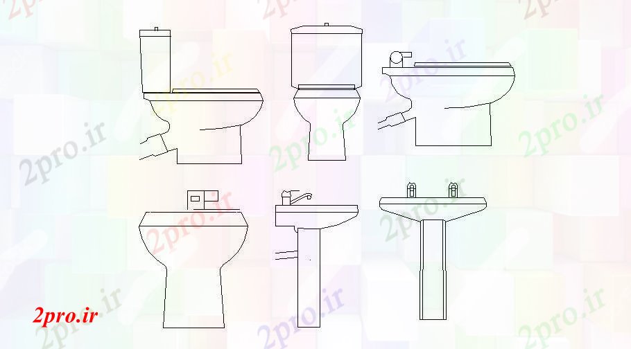 دانلود نقشه تجهیزات بهداشتی خلاق سینک و ورق توالت بلوک نما جزئیات (کد84659)