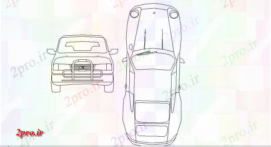 دانلود نقشه بلوک وسایل نقلیه تجملات جلو خودرو و سقف دیدگاه  نما   (کد84674)