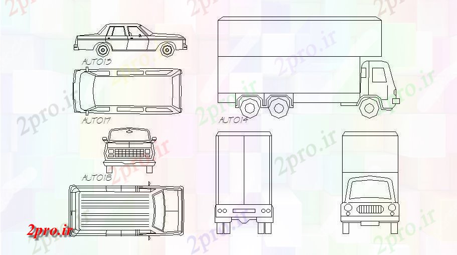 دانلود نقشه بلوک وسایل نقلیه اتومبیل تجملات متعدد و بلوک های نما کامیون جزئیات (کد84712)