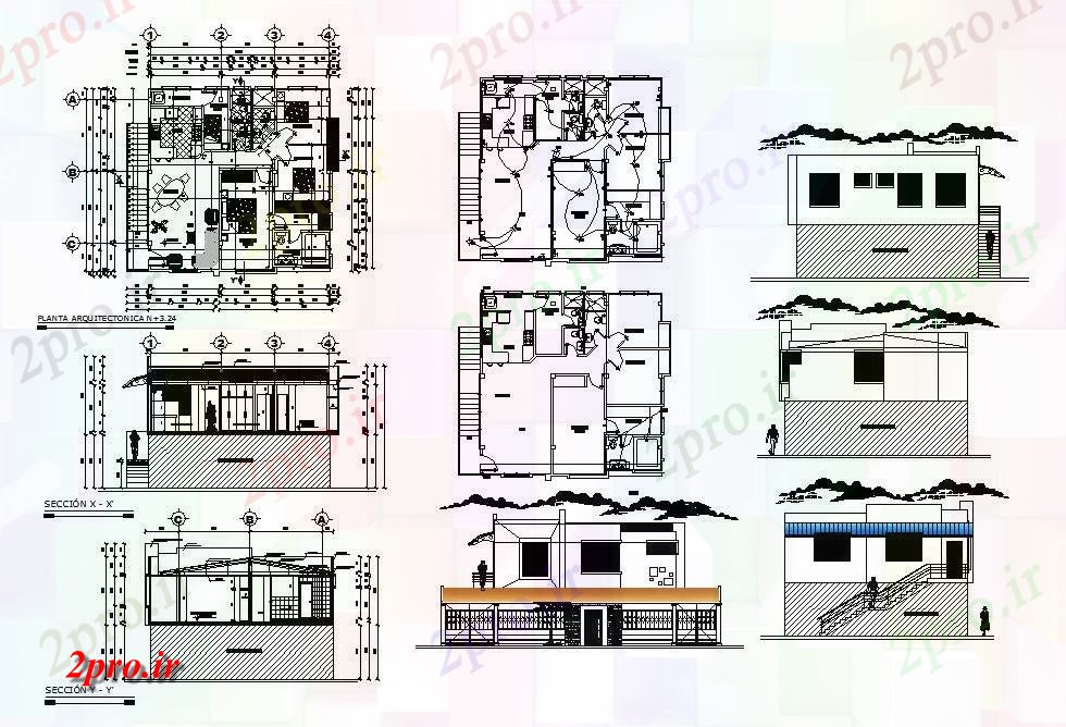 دانلود نقشه مسکونی ، ویلایی ، آپارتمان تنها نما خانه خانواده، بخش، برنامه ریزی طرح، طراحی های الکتریکی و خودکار جزئیات 10 در 10 متر (کد84750)