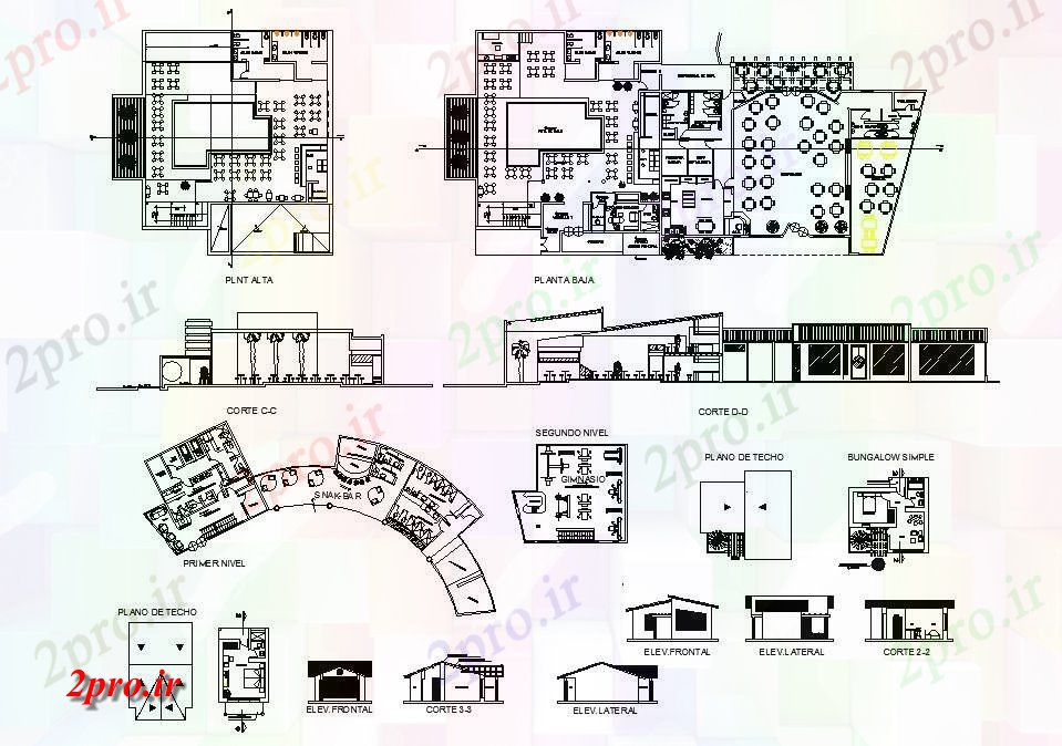 دانلود نقشه هتل - رستوران - اقامتگاه تجملات رفت و آمد مکرر ستاره نما، بخش، طرحی طبقه و خودکار جزئیات 185 در 223 متر (کد84773)