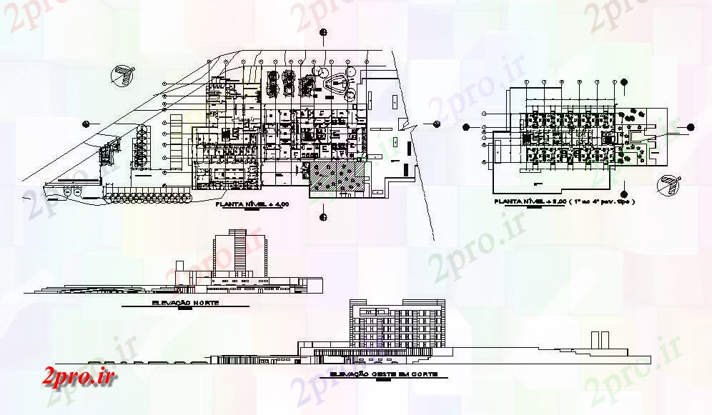 دانلود نقشه بیمارستان - درمانگاه - کلینیک چند طبقه مقابل بیمارستان و نما تماس و طرحی طبقه طراحی جزئیات 57 در 98 متر (کد84777)