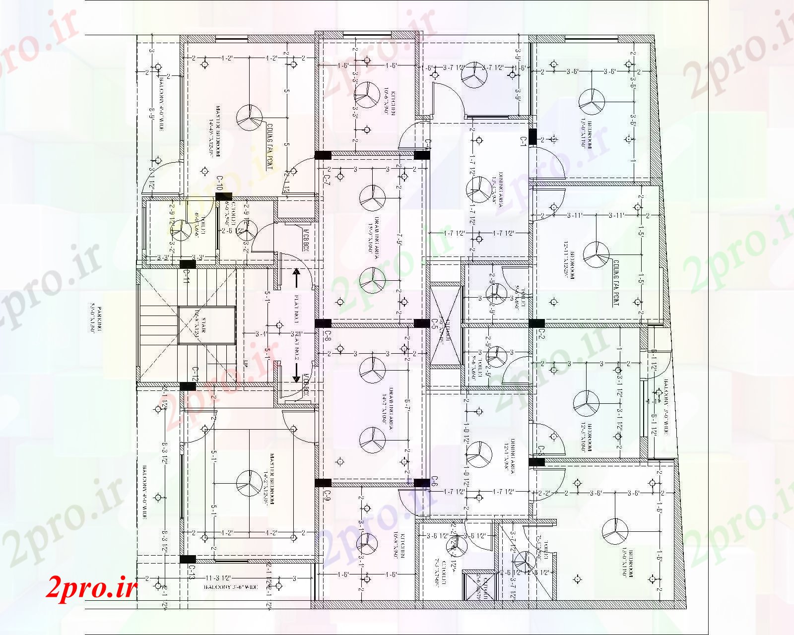 دانلود نقشه مسکونی ، ویلایی ، آپارتمان طرحی سقف معماری 61 در 64 متر (کد84844)