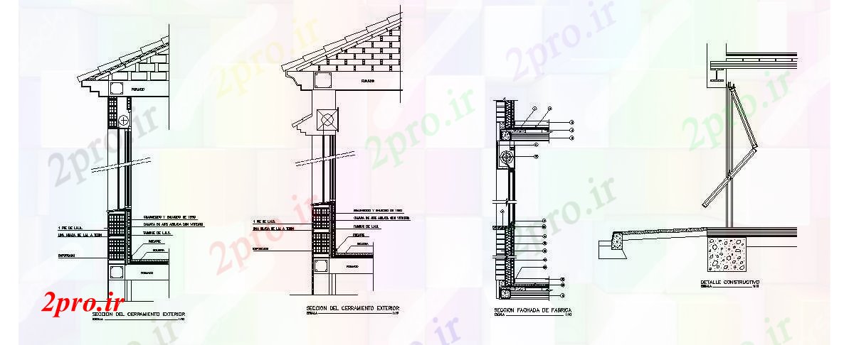 دانلود نقشه پلان مقطعی همه طرفه بیرونی جزئیات بخش سازنده از ساخت (کد84872)