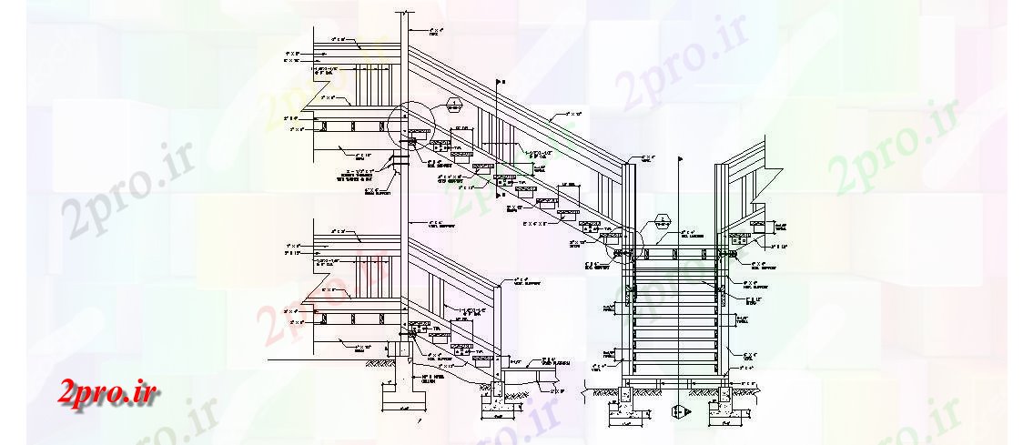 دانلود نقشه جزئیات ساختار بخش راه پله و  ساختار سازنده طراحی جزئیات  (کد84889)