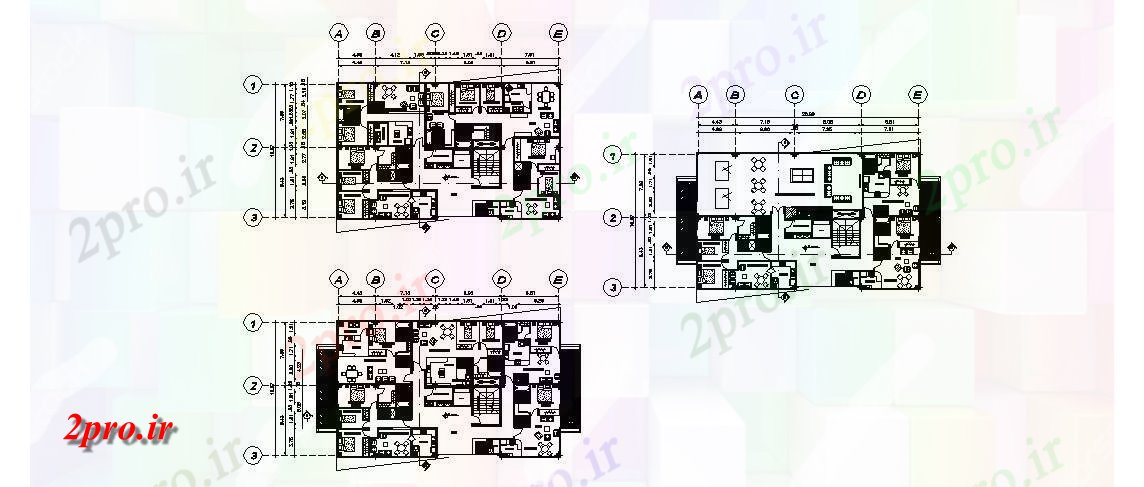 دانلود نقشه ساختمان مرتفعجزئیات توزیع طرحی طبقه از چند طبقه ساخت از مخلوط 17 در 27 متر (کد84895)