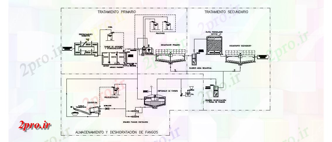 دانلود نقشه کارخانه صنعتی  ، کارگاه تصفیه آب و ذخیره سازی و آبگیری لجن جزئیات (کد84899)