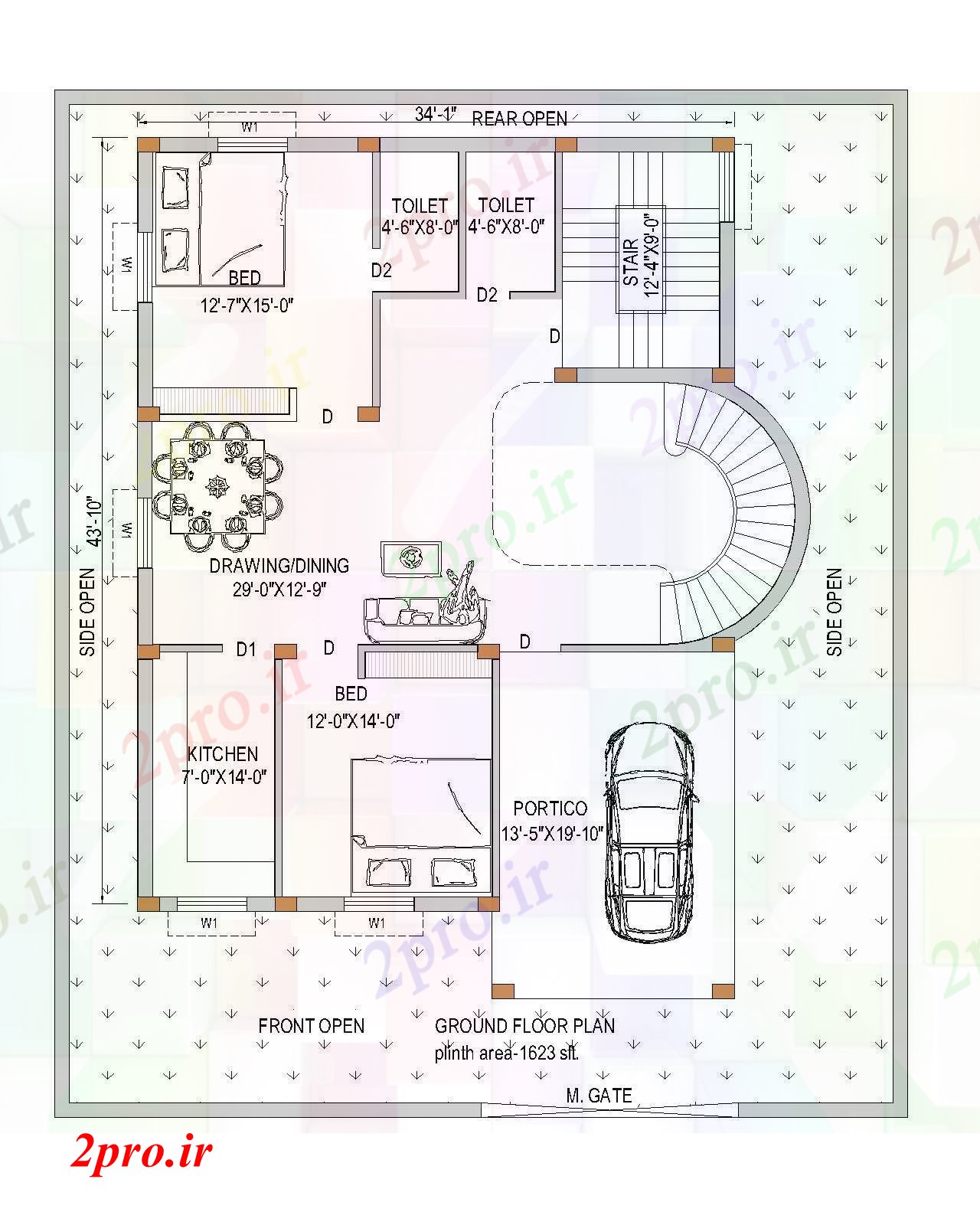 دانلود نقشه مسکونی ، ویلایی ، آپارتمان طراحی ساختمان های مسکونی 40 در 53 متر (کد84909)