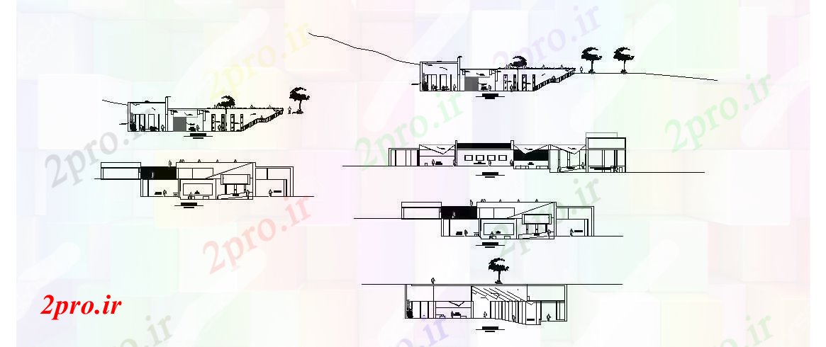 دانلود نقشه ساختمان اداری - تجاری - صنعتی کوسکو مرکز تفسیر تمام نما و بخش طرفه جزئیات 41 در 64 متر (کد84924)