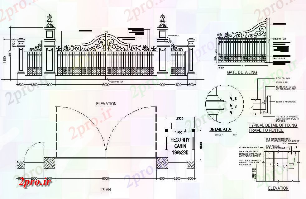 دانلود نقشه جزئیات معماری اصلی دروازه و حصار نما، طرحی و نصب و راه اندازی جزئیات  (کد84960)