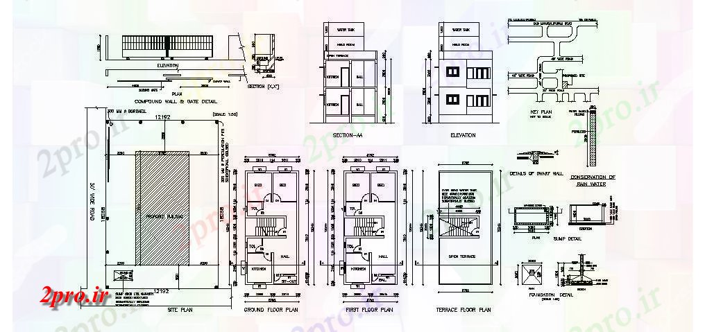 دانلود نقشه مسکونی ، ویلایی ، آپارتمان خانه معدن پروژه معماری مفصل با مخزن آب 5 در 12 متر (کد84985)