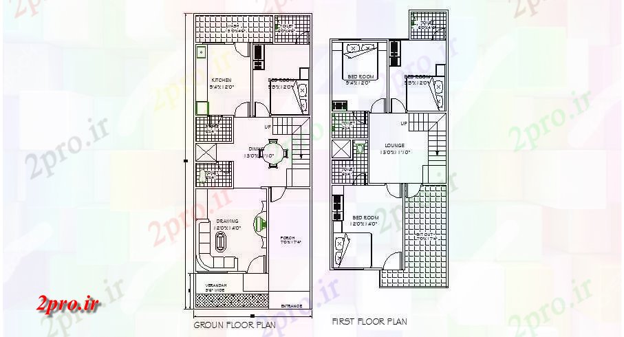 دانلود نقشه مسکونی ، ویلایی ، آپارتمان طراحی از خانه مسکونی 20 'X 50' 23 در 56 متر (کد85028)