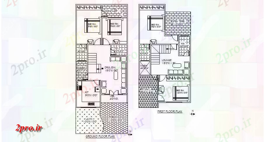 دانلود نقشه مسکونی ، ویلایی ، آپارتمان طرحی کار از خانه مسکونی 20 'X 50' 24 در 48 متر (کد85029)