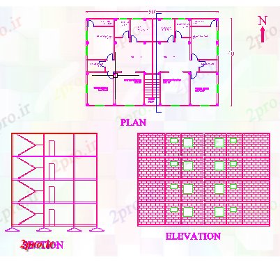 دانلود نقشه خانه مسکونی ، ویلابخش طرحی و نما یک ساختمان 12 در 18 متر (کد85035)