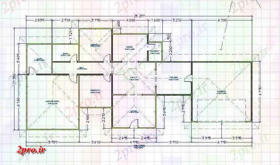 دانلود نقشه خانه مسکونی ، ویلاطرحی طبقه تنها دان 3 11 در 25 متر (کد85056)