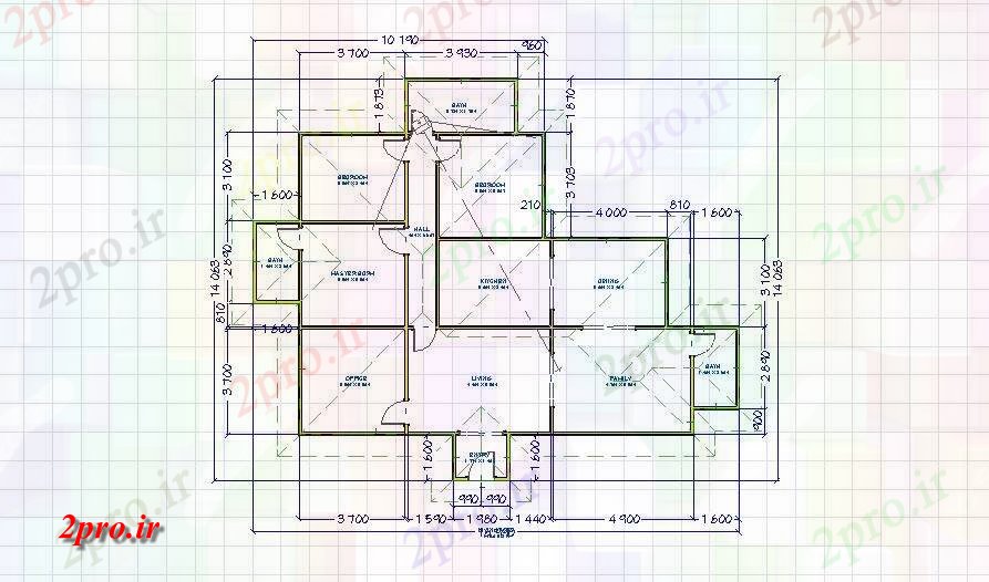 دانلود نقشه خانه مسکونی ، ویلاطرحی طبقه تنها دان 4 14 در 14 متر (کد85058)