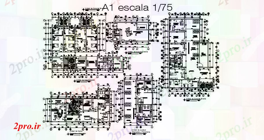 دانلود نقشه بیمارستان - درمانگاه - کلینیک طراحی طرحی بیمارستان را با اطلاعات بخش های مختلف در اتوکد 37 در 45 متر (کد85076)
