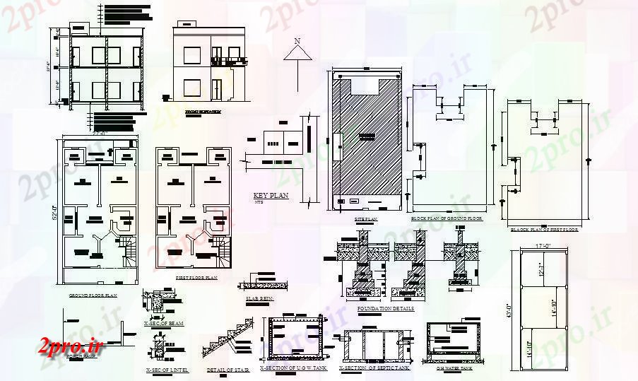 دانلود نقشه مسکونی ، ویلایی ، آپارتمان طرحی طبقه از خانه مسکونی 27'0 '' X 52'0 '' را با اطلاعات پایه 63 در 63 متر (کد85081)