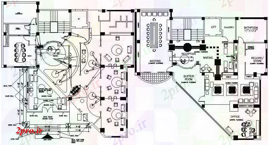 دانلود نقشه ساختمان اداری - تجاری - صنعتی دان دفتر تجاری ساختمان برنامه 22 در 22 متر (کد85095)