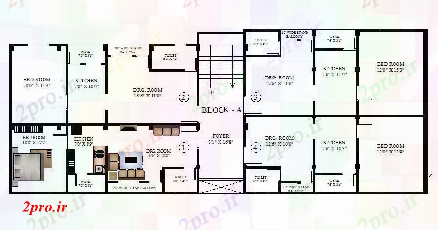 دانلود نقشه مسکونی  ، ویلایی ، آپارتمان  آپارتمان طبقه  (کد85120)