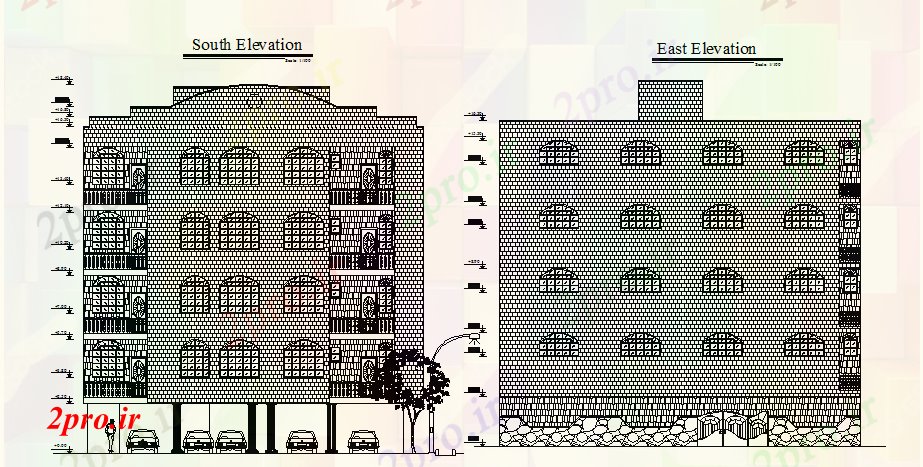 دانلود نقشه مسکونی  ، ویلایی ، آپارتمان   از چند طبقه ساختمان مسکونی با نما مختلف (کد85170)