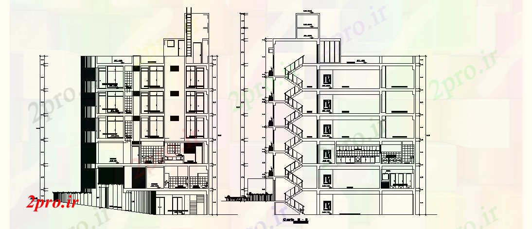 دانلود نقشه ساختمان مرتفع اتوکد از چند طبقه ساختمان با نما مختلف (کد85185)