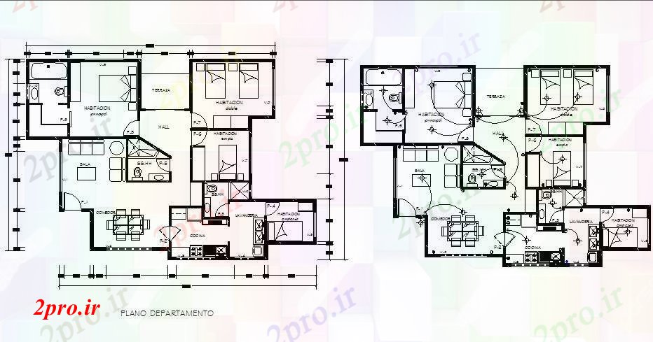 دانلود نقشه مسکونی  ، ویلایی ، آپارتمان  طراحی برق از یک آپارتمان   مسکونی (کد85240)