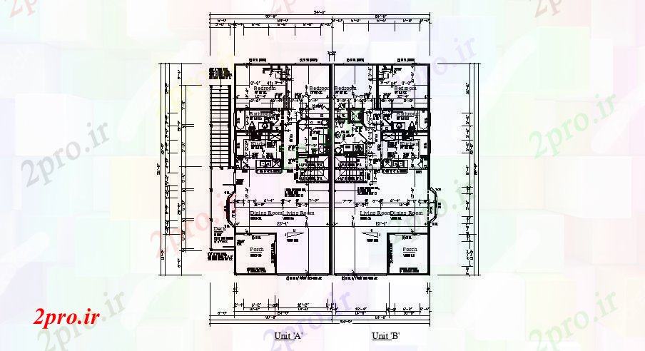 دانلود نقشه مسکونی  ، ویلایی ، آپارتمان  طراحی معماری آپارتمان   مسکونی 54'0 '' X 52'0 '' با ابعاد جزئیات (کد85248)