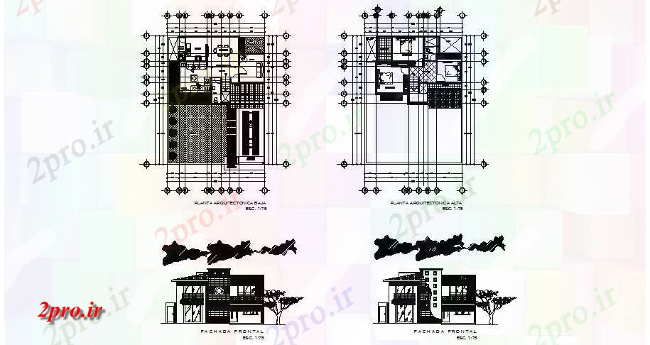 دانلود نقشه مسکونی ، ویلایی ، آپارتمان طرحی از 2 طبقه خانه 1230mtr X 1620mtr با بخش و نما 12 در 16 متر (کد85251)