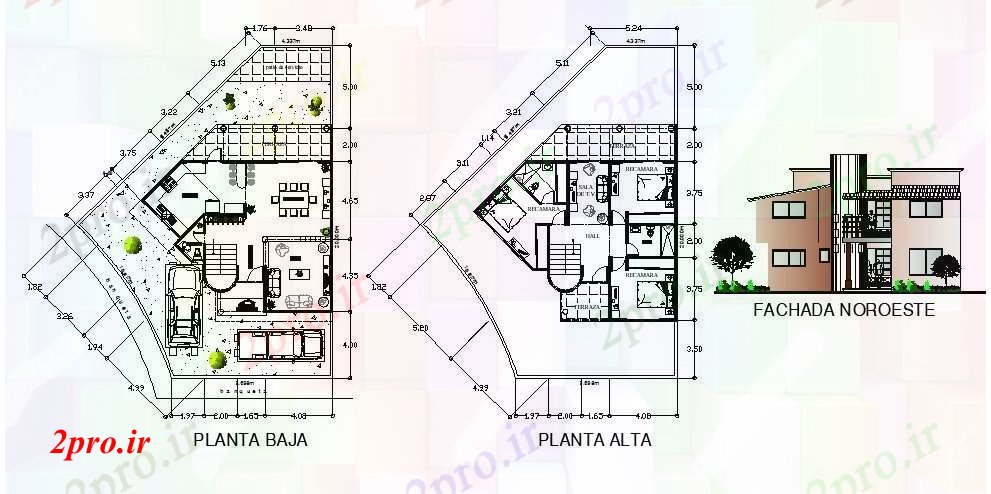 دانلود نقشه خانه های کوچک ، نگهبانی ، سازمانی - ویلا 2 طبقه با نمای 11 در 13 متر (کد85253)