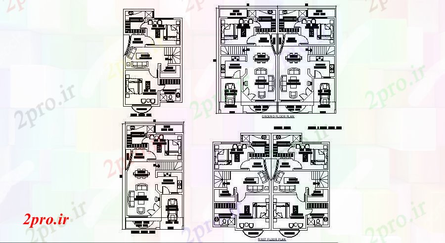 دانلود نقشه مسکونی ، ویلایی ، آپارتمان طرحی معماری خانه 25 'X 45 با جزئیات مبلمان 54 در 60 متر (کد85266)