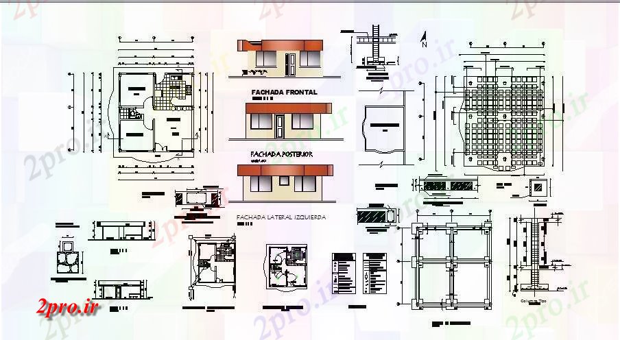 دانلود نقشه مسکونی ، ویلایی ، آپارتمان طرحی خانه 700mtr X 740mtr با بخش و نما 14 در 14 متر (کد85320)